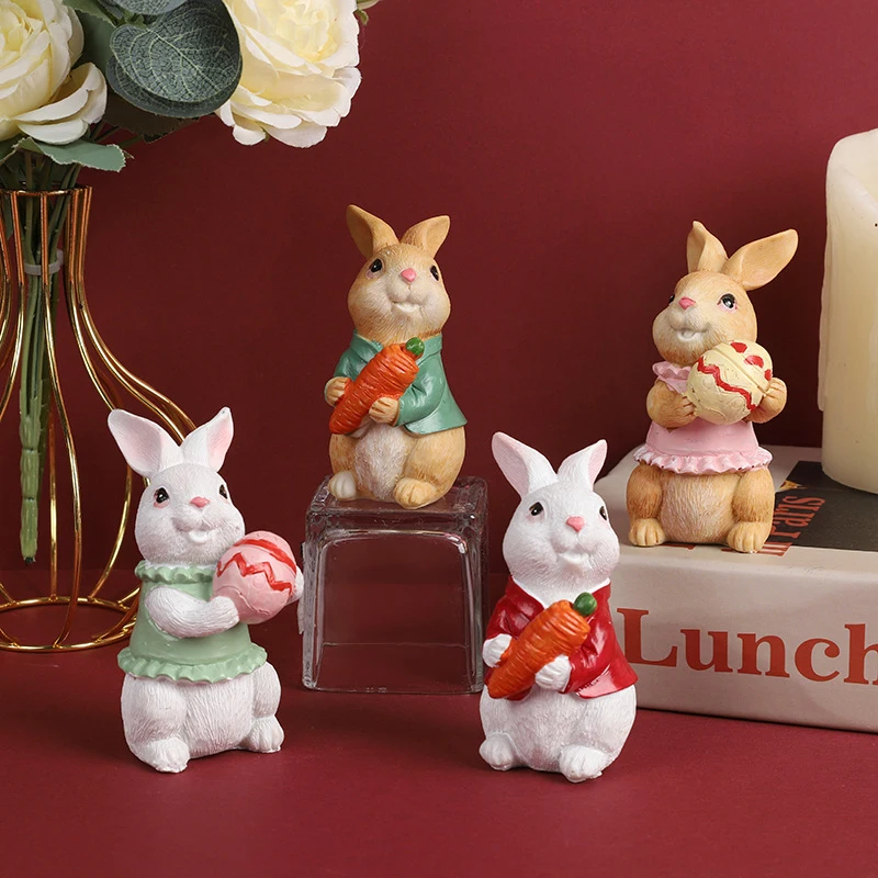 1pcs Resin Little White Rabbit Figurine Cute Cartoon Animal Sculpture Creative Handicraft Bunny Statue Christmas