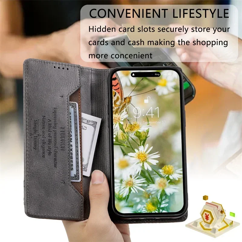 For Motorola Edge 50 Pro 50 Neo 5G RFID Leather Wallet Case Moto G54 Power G55 G35 G85 G84 G14 G04 G24 G34 G73 G53 G23 G13 Cover