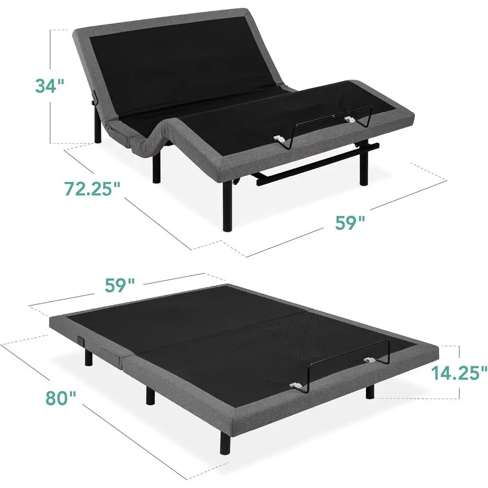 Queen Size Ergonomic Adjustable Bed with Electric Base, Wireless Remote, Nightlight, Massager, and 2 USB Ports image 2