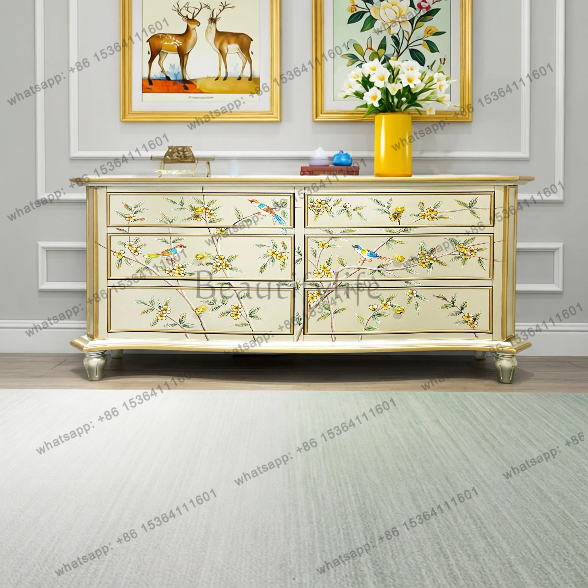 European-style painted dining side cabinet retro new Chinese-style solid wood entrance cabinet