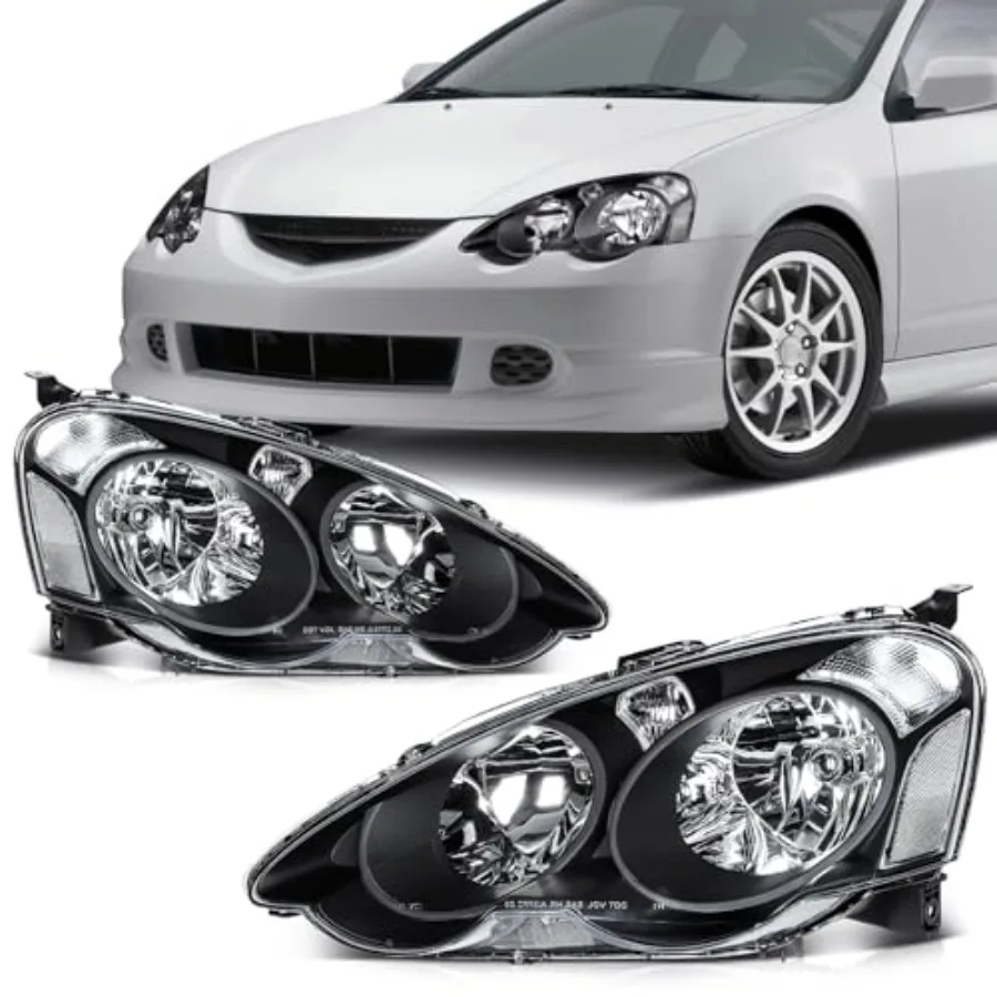 

Headlights for 2002 2003 2004 for Acura RSX Pair Headlight Assembly Black Housing Clear Reflector 33101S6MA01