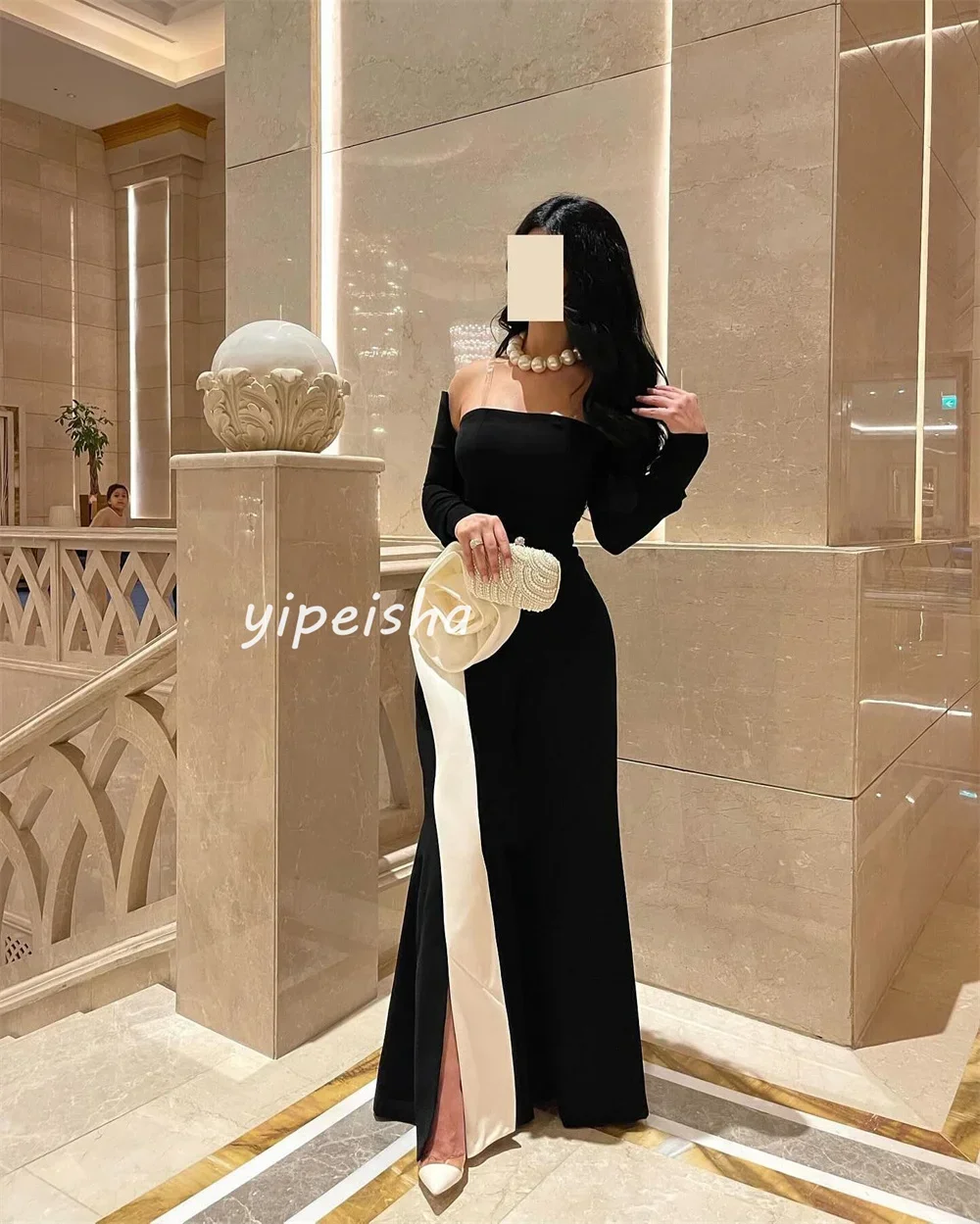 Customized Chinese Style Matching Jersey Handmade Flower Pleat Mermaid Off-the-shoulder Long Dresses Evening Dresses Fashion