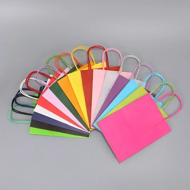 Candy Colorful Shopping Bags 10PCS Kraft Paper Gift Candy Bag Colored Hand-held Paper Bags Wedding Party Decoration Gift