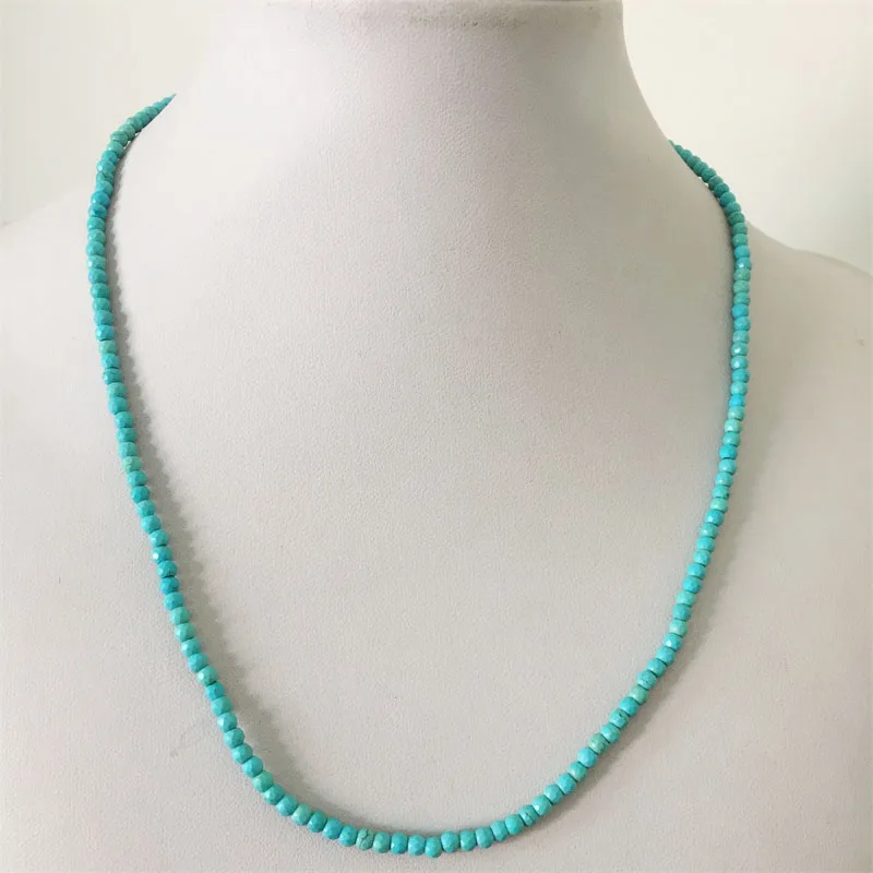 3/4/6MM Faceted Blue Turquoise Necklace Gemstone Jewelry Healing Power Natural Stone Regal Gift for Women Girl