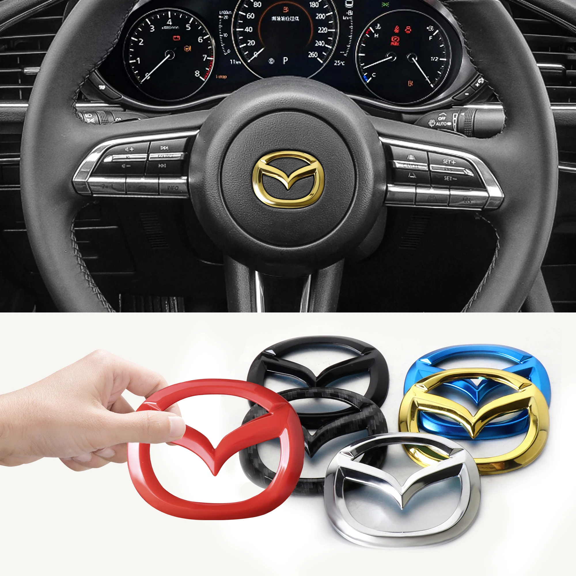 Car Interior Steering Wheel Center Badge Sticker For Mazda Demio CX-5 CX-5 CX-3 CX7 CX-9 MX5 CX-30 Logo Decals Auto Accessories