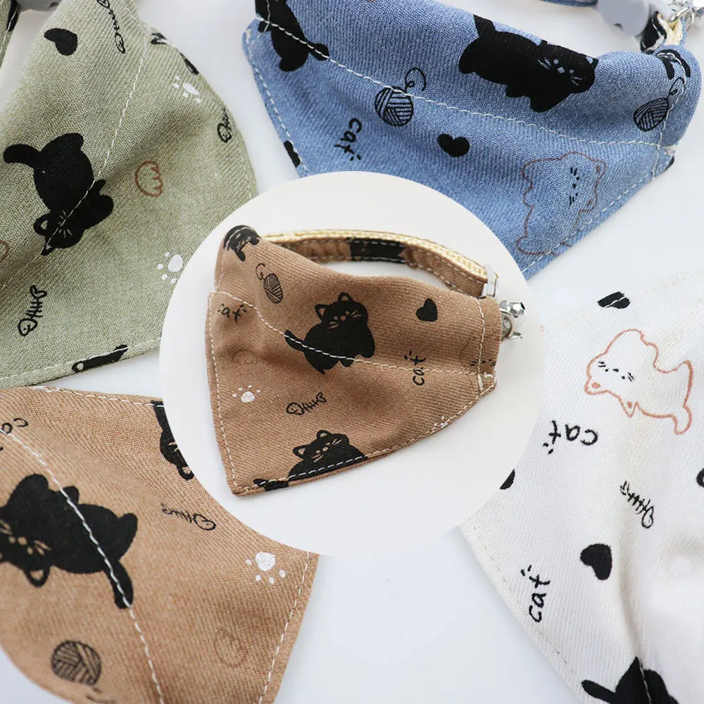 

Cute Cat Collar Triangle Scarf Pet Collar With Bell Adjustable Safety Necklace For Kitten Cat Accessories Supplies Wholesale