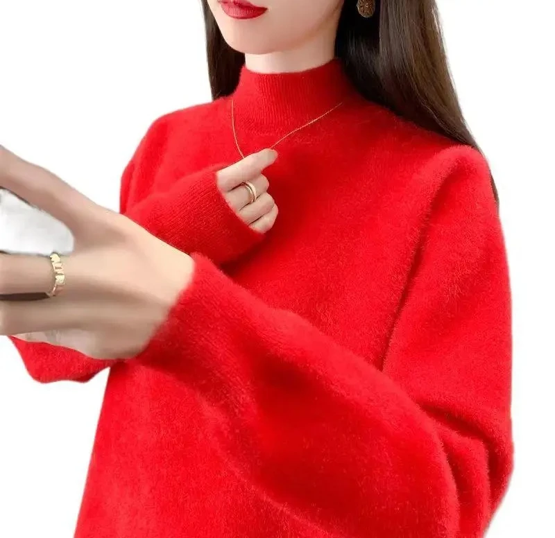 Modieuze korte nep-otterbont gebreide trui losse halfhoge kraag damesbasisshirt herfst wintercollectie