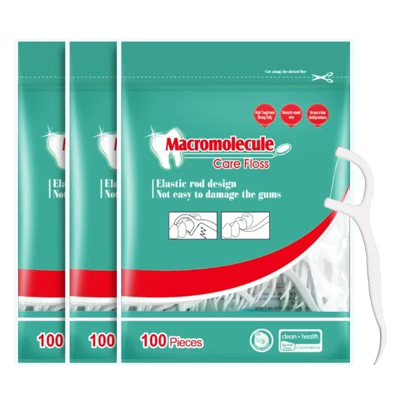 100Pcs/bag Portable Disposable Plastic Dental Floss Toothpick High-tension Dental Floss Stick Dental Floss Box Oral Care