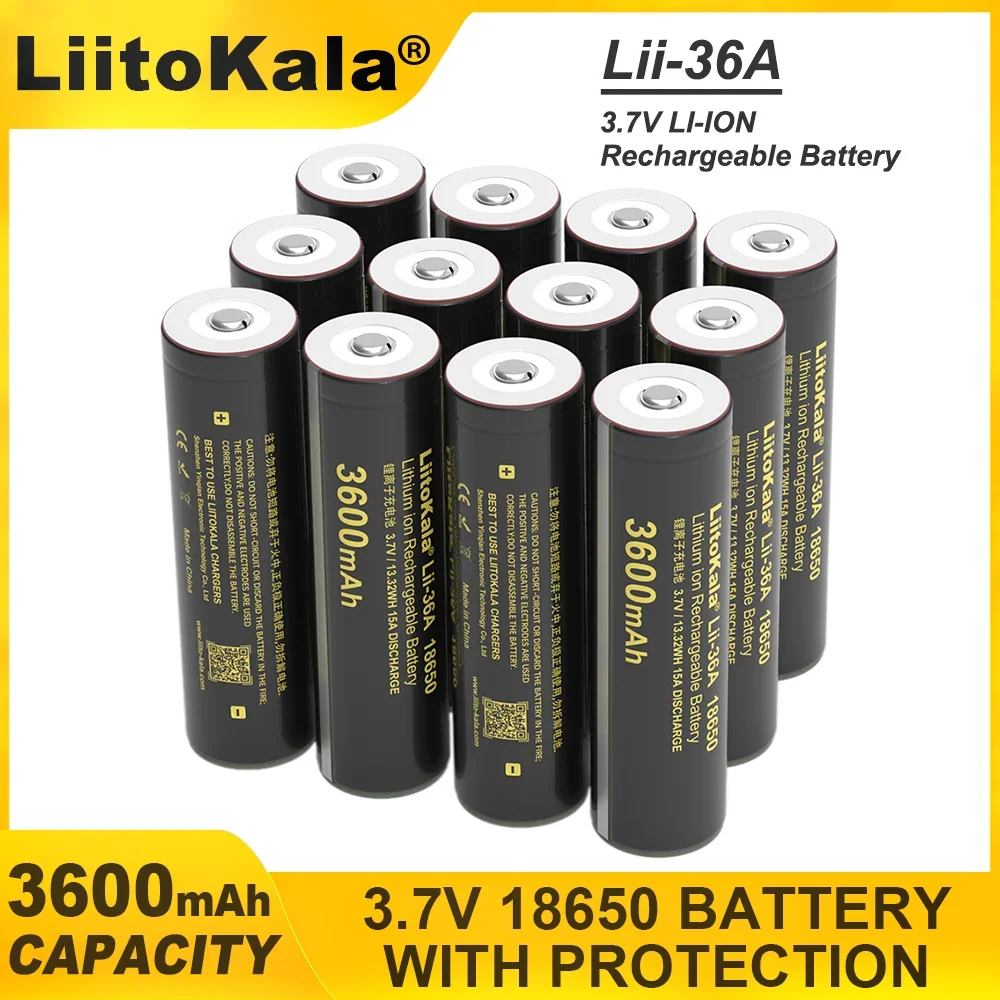 20 قطعة 100% جديد LiitoKala Lii-36A 18650 3600mAh 3.7V بطاريّة ليثيوم قابلة لإعادة الشحن لوح حماية مناسبة لمصباح يدوي + PCB