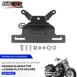 For Harley FAT BOY FLFB 2018-2024 Motorcycle License Plate Bracket Fender Eliminator Rear Tail Frame LED Plate Light Accessories