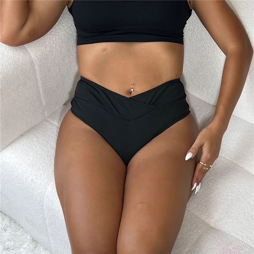 

S - XL High Waist Scrunch Butt Bikini Bottom Swim Brief Women Swimwear Female Bather Brazilian Tanga Panties Underwear K6570