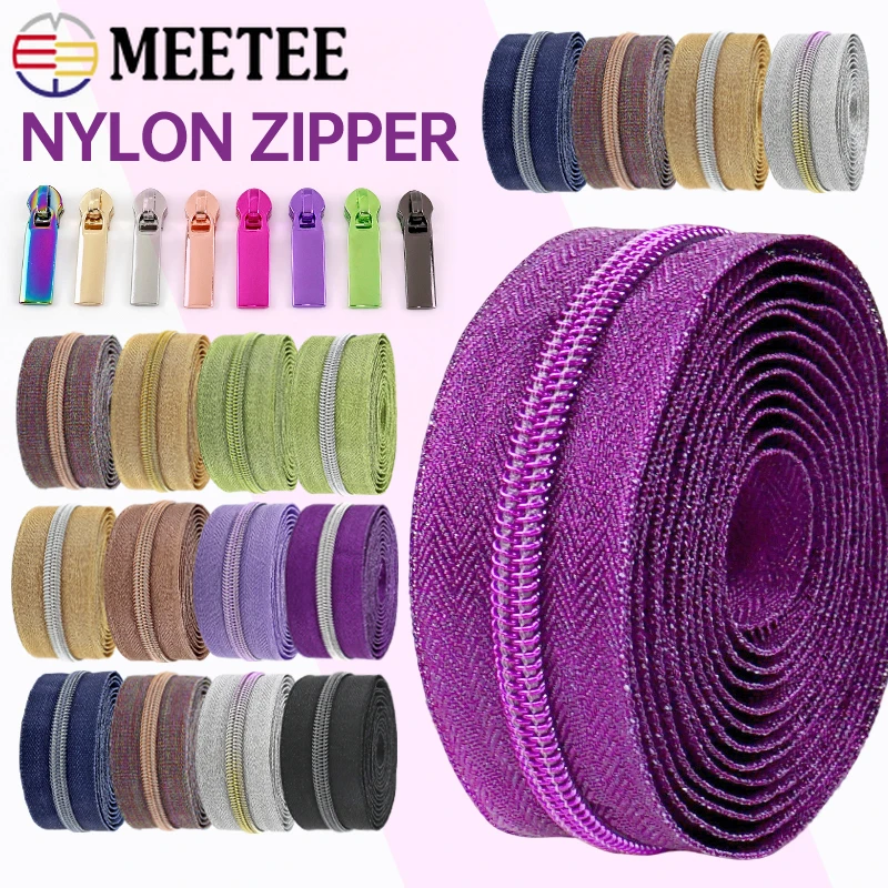 

2/5/10M 5# Nylon Zippers Tape+Slider Garment Decor Replace Zipper Puller Bag Luggage Closure Zip Repair Kits Sewing Accessories