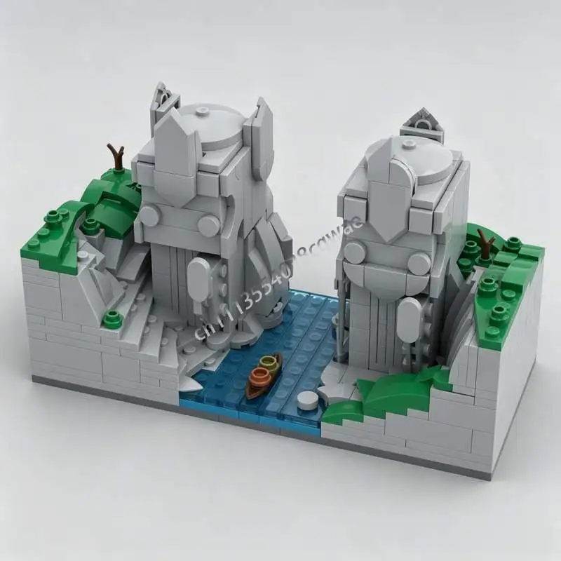547Parts The Argonath Stone Gate Architecture Model MOC Custom Puzzle DIY Building Blocks Fantasy Collectible Display Toy Gifts