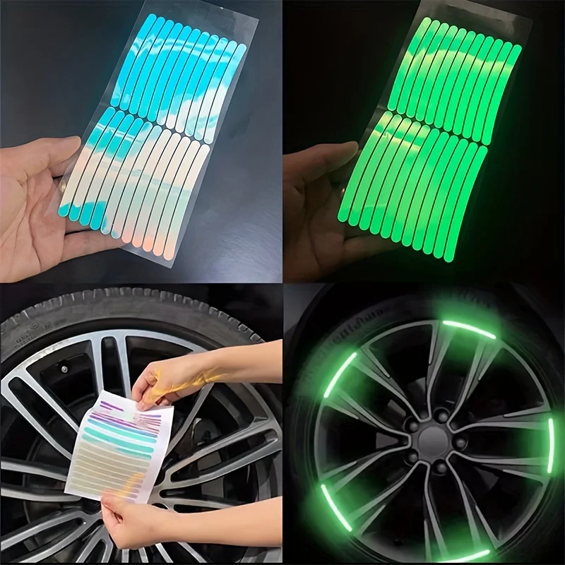 Adesivi luminosi per ruote auto da 20 pezzi adesivi riflettenti adesivi notturni per moto con decorazione a ruota di colore fluorescente luminoso