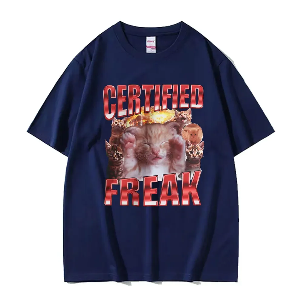 Certified Freak Funny Cute Cat Meme T Shirt Women Clothing Humor Animal Graphic Tee Shirt Summer Kawaii Short Sleeve T-shirt
