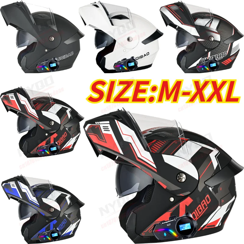 

Kuqibao Bluetooth Motorcycle Helmet, Modular Flip Up Dual Lens Helmet with Display, Long Battery Life for Rider