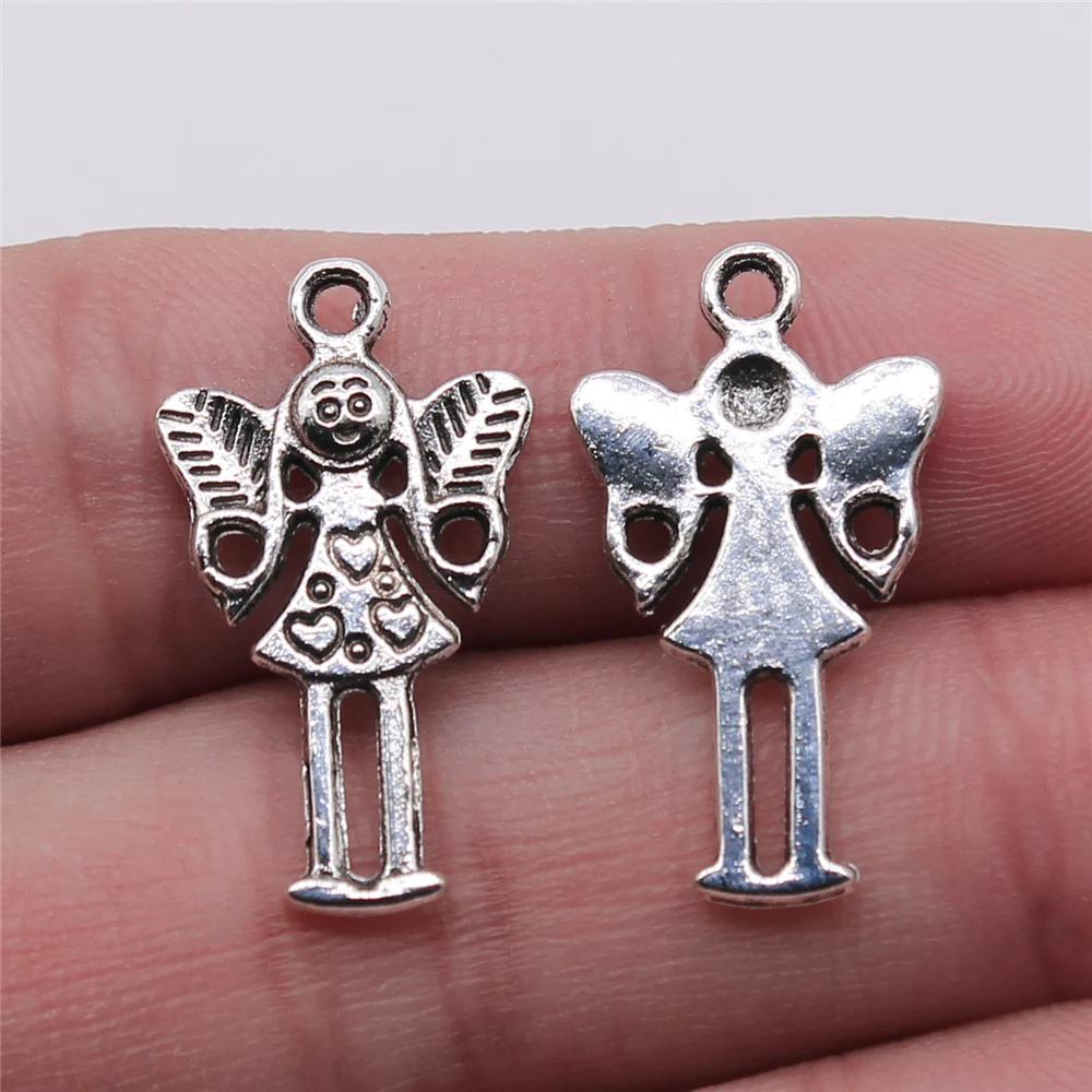 WYSIWYG 10pcs 14x25mm Caring Angel Elf Pendant Charms Antique Silver Plated For Jewelry Making Jewelry Findings