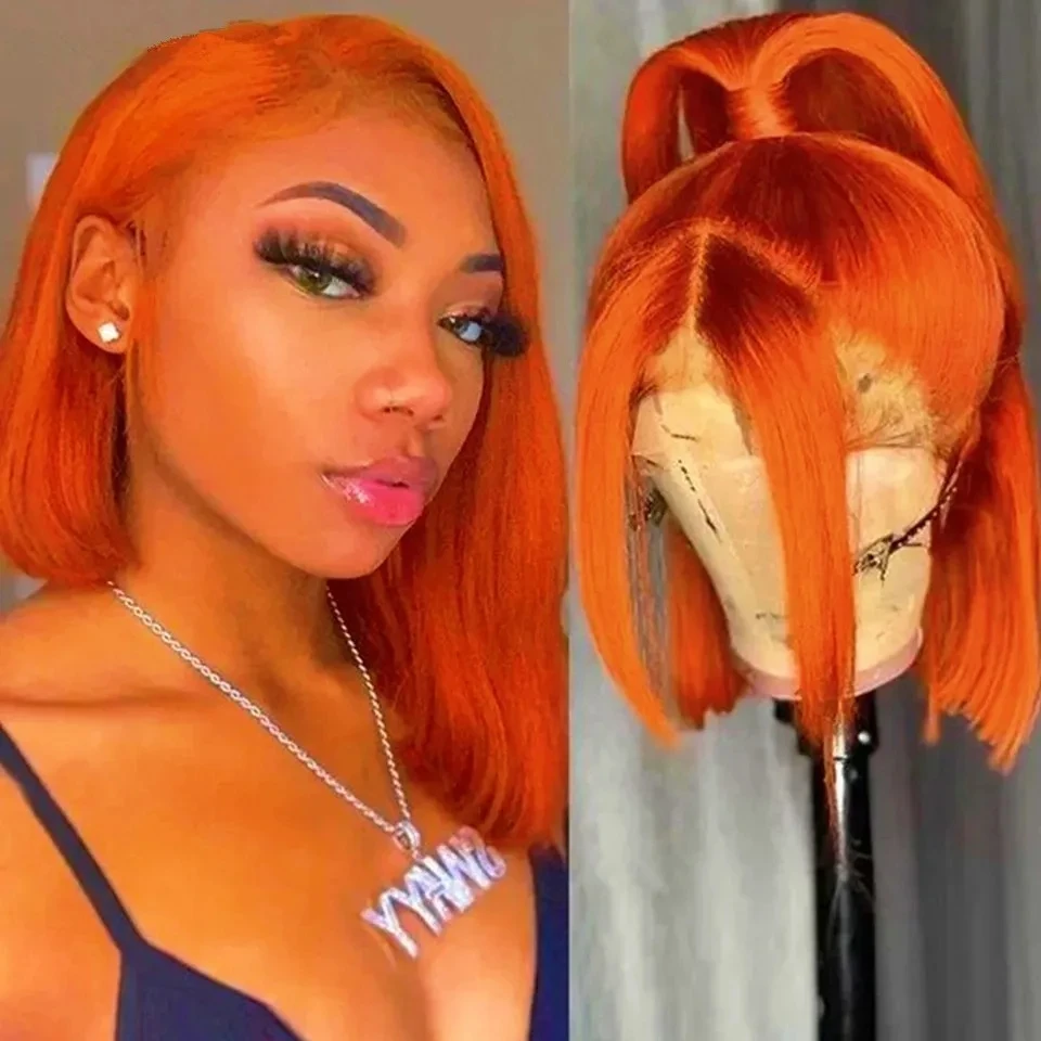 Bob Wig Human Hair 100% 13x4 Lace Front Human Hair Wigs Ginger Orange Brazilian Bone Straight Lace Front Wigs On Sale