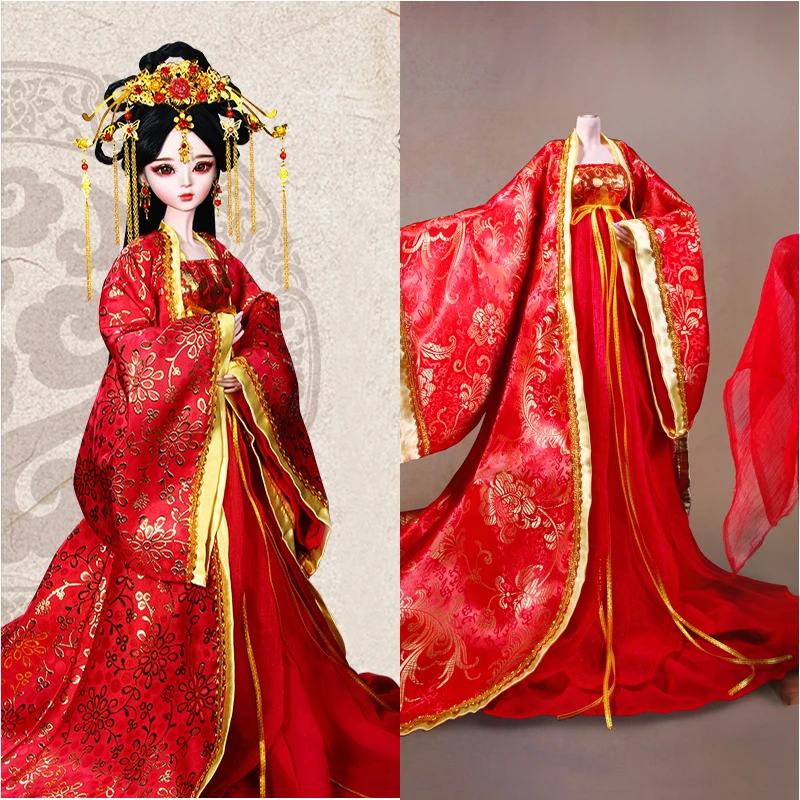 Handmade High-end 1/3 Bjd Doll Clothes Ancient Chinese Doll Red Bridal Dress for Dolls 60cm Ball Jointed Doll Accessories Toys