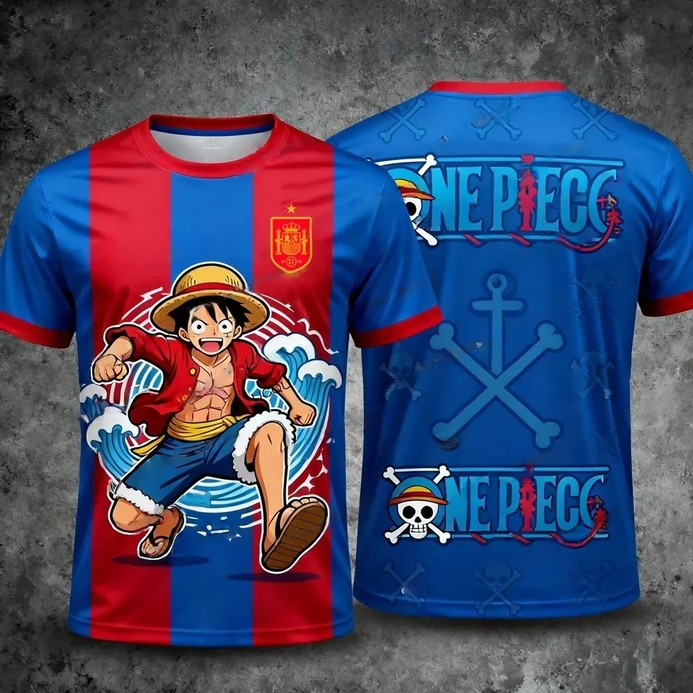 One Piece Monkey D. Luffy Spanien Nationalmannschaft 3D Schnelltrocknendes T-Shirt für Herren Damen Kinder Anime Fußball Fan Tee Outdoor Sportbekleidung – Detail 6