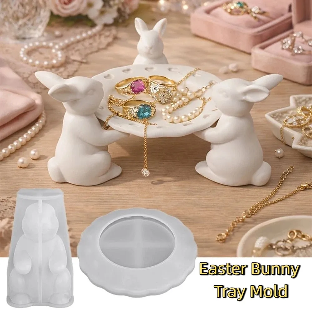 

Multipurpose 3D Easter Bunny Tray Mold Non-stick Cute Shape Rabbit Tray Mold Silicone Candy Plates Office
