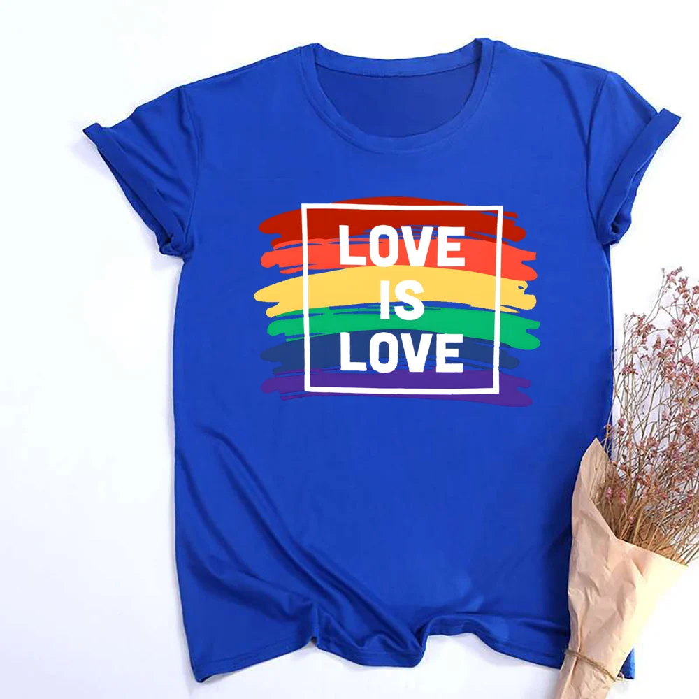 T-shirt imprimé Love Is Love pour femmes, T-shirt imprimé Love Wins, T-shirt graphique, Month Pride, Économie College arc-en-ciel, Vêtements d'été pour filles LGBT