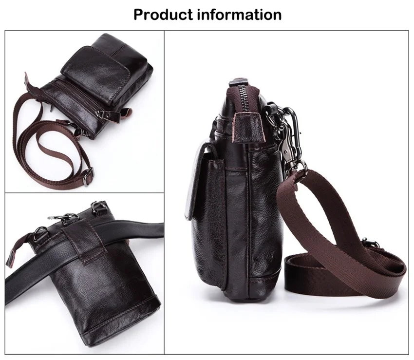 Real Cow Leather Men's Waist Bag Cellphone Bag Shoulder Bag Messenger Bags Multifunctional Business Belt Bag