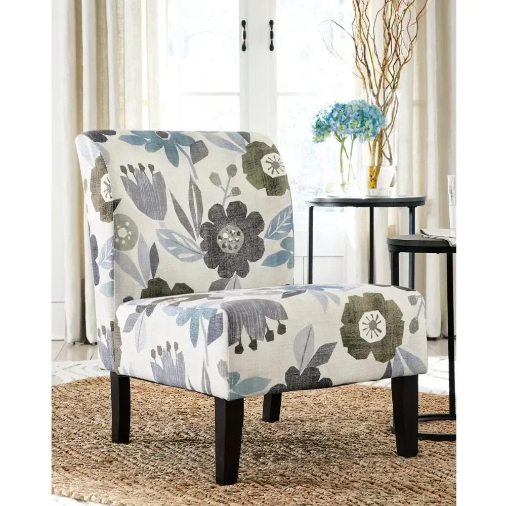 

White Living Room Chair Floral Armless Accent Chair Armchair Blue & Gray Lounge Chairs Furniture Home