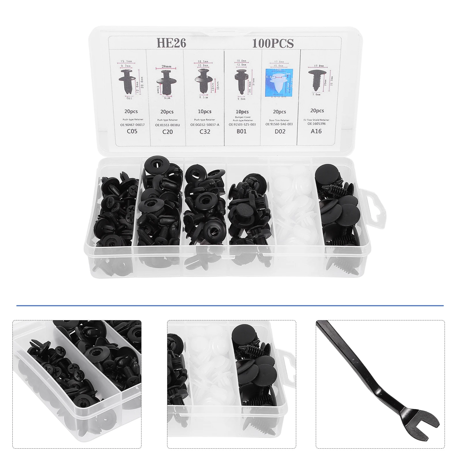 

100Pcs Car Push Rivet Clip Set Strong Hold Auto Rivet Clip for Bumper Door Trim Fenders Easy Removal Installation Tool Kit