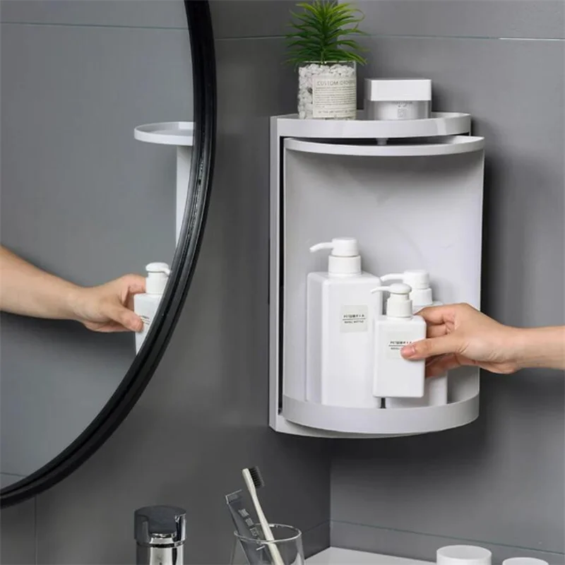 

Bathroom Corner Storage 360-Degree Rotating Wall-Mounted Shelf Shampoo Cosmetics Kitchen Organize Household Bathroom Accessories