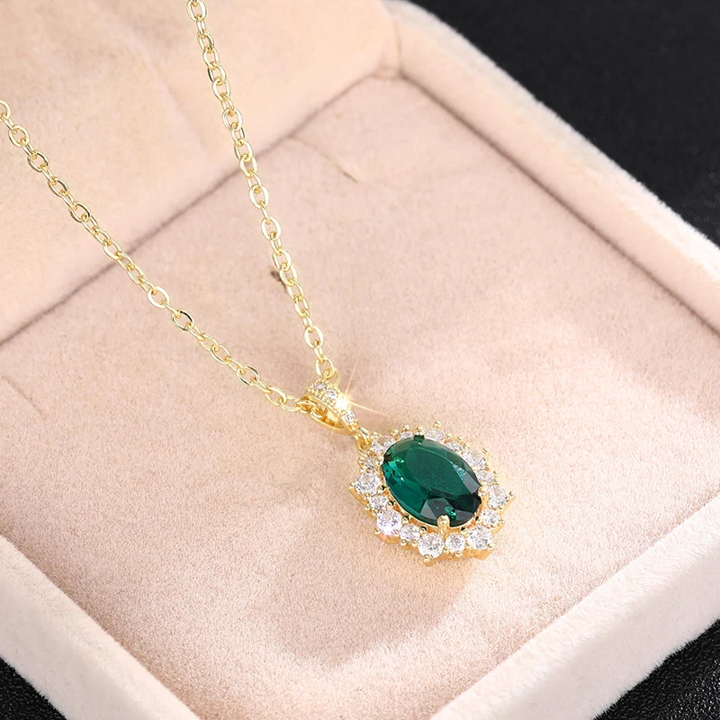 Huitan Temperament Elegante Grüne Zirkonia Halskette Gold Farbe frauen Hochzeit Zubehör Jahrestag Geschenk Mode Schmuck