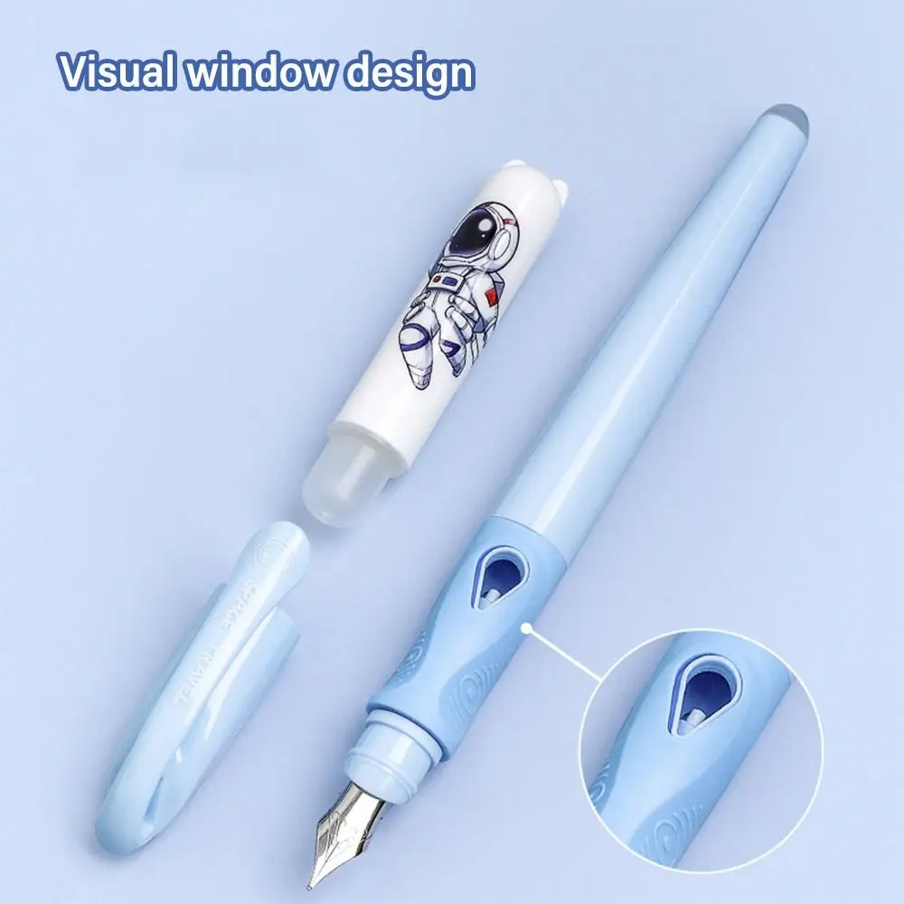 Replaceable Ink Sac Erasable Fountain Pen Built-In Eraser 0.38MM Tip Gel Pen Soft Grip Writing Drawing Tool School Office