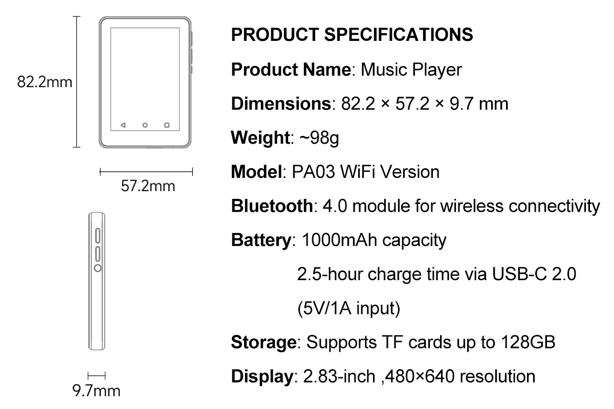 Tragbarer Android- und Bluetooth-MP3/MP4-Player MTK6750 8-Core | 2,8-Zoll-Bildschirm | 16G-144G | WLAN | Play Store/Deezer/Spotify Download – Detail 6