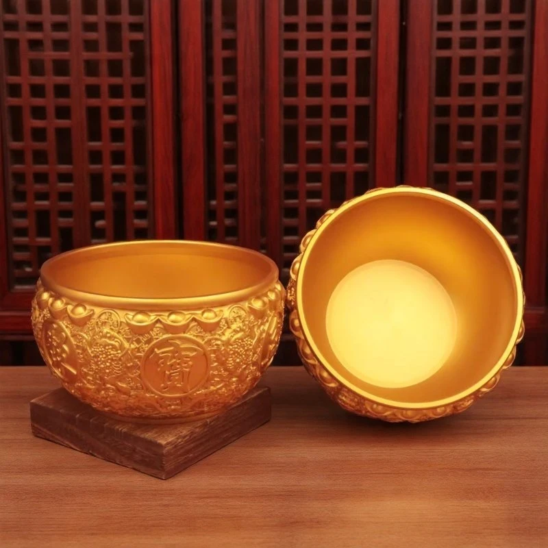 Brass ingot, golden toad, treasure bowl ornaments for attracting wealth and fortune, home living room tabletop decoration wi