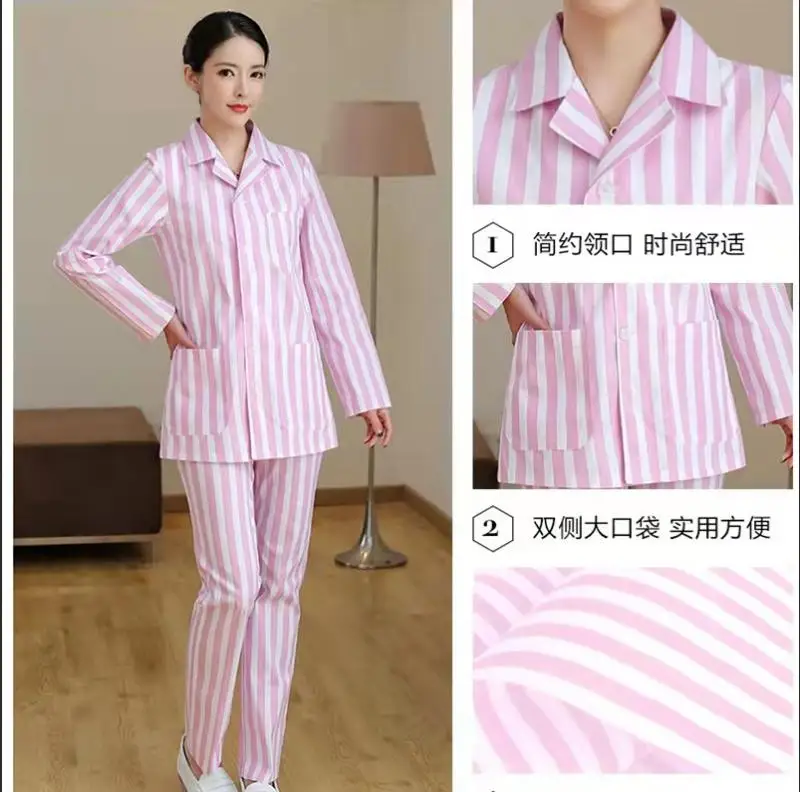 Stripe Pure Cotton Patient Clothes Long Sleeves Top Pants Set Hospital Patient Simplicity Comfortable Breathable Uniform