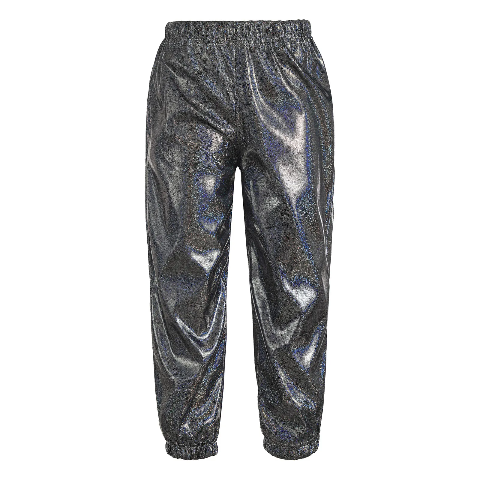 Kids Boys Girls Jazz Street Dance Pants Hip Hop Costume Shiny Metallic Elastic Waistband Trousers Party Performance Dancewear