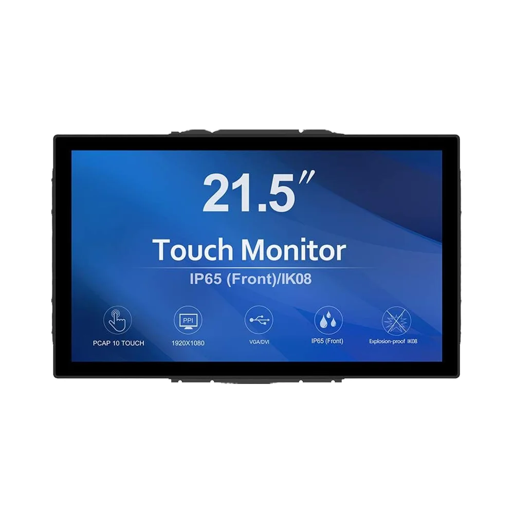 Industrial 21.5 Inch 10-Point Capacitive Touch Front IK08/IP65 Open Frame Monitor Desktop Wall Mountable 1920x1080