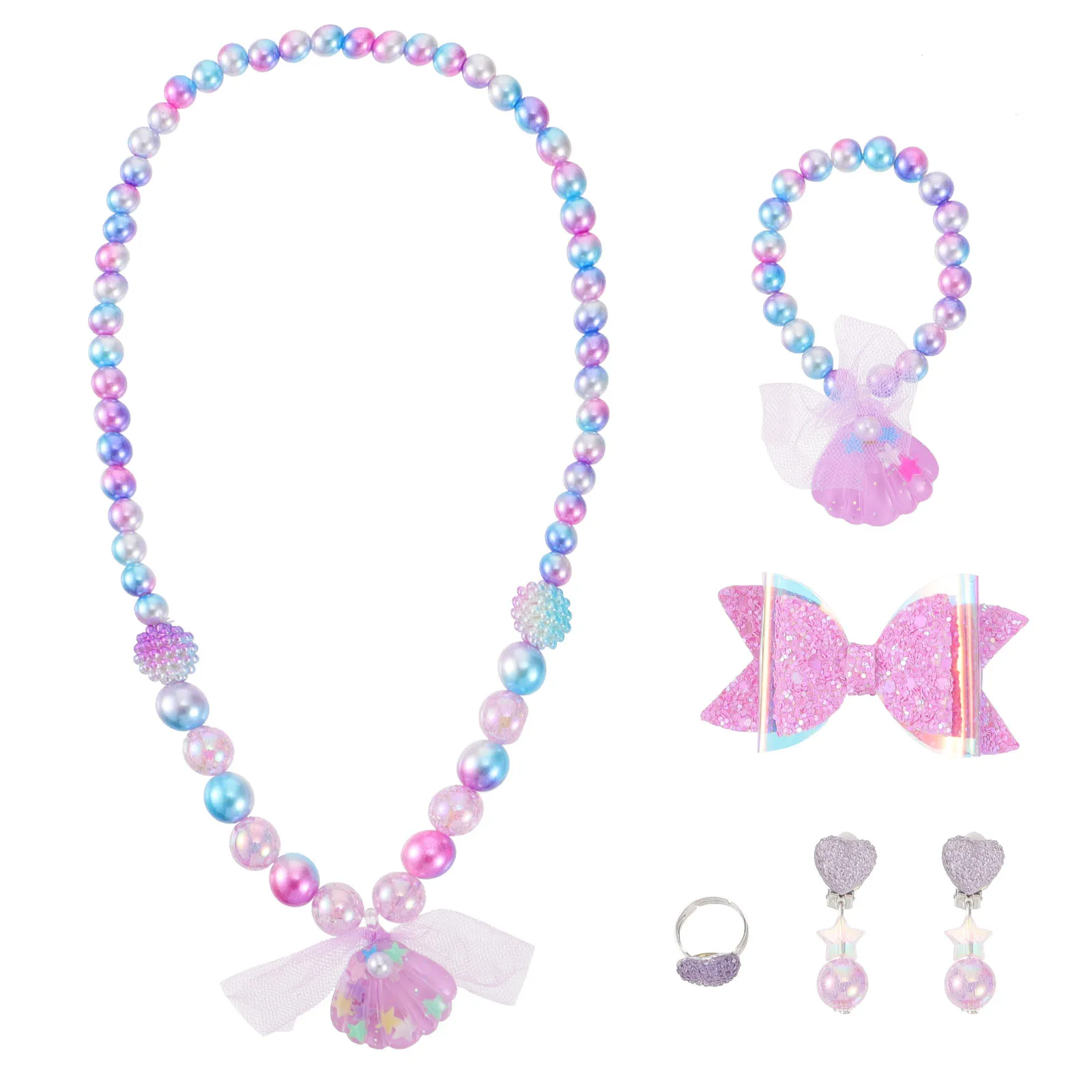 Set di gioielli con perline per bambini da 6 pezzi, collane, bracciali, accessori per vacanze e feste