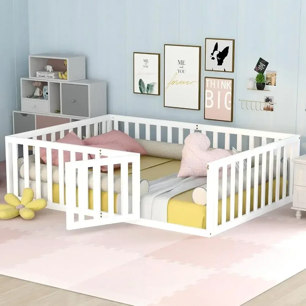

Full Size Loft Bed with Stairs and Door, Kids' Loft Bed without Slats, Suitable for Girls and Boys, White Wooden Loft Bed