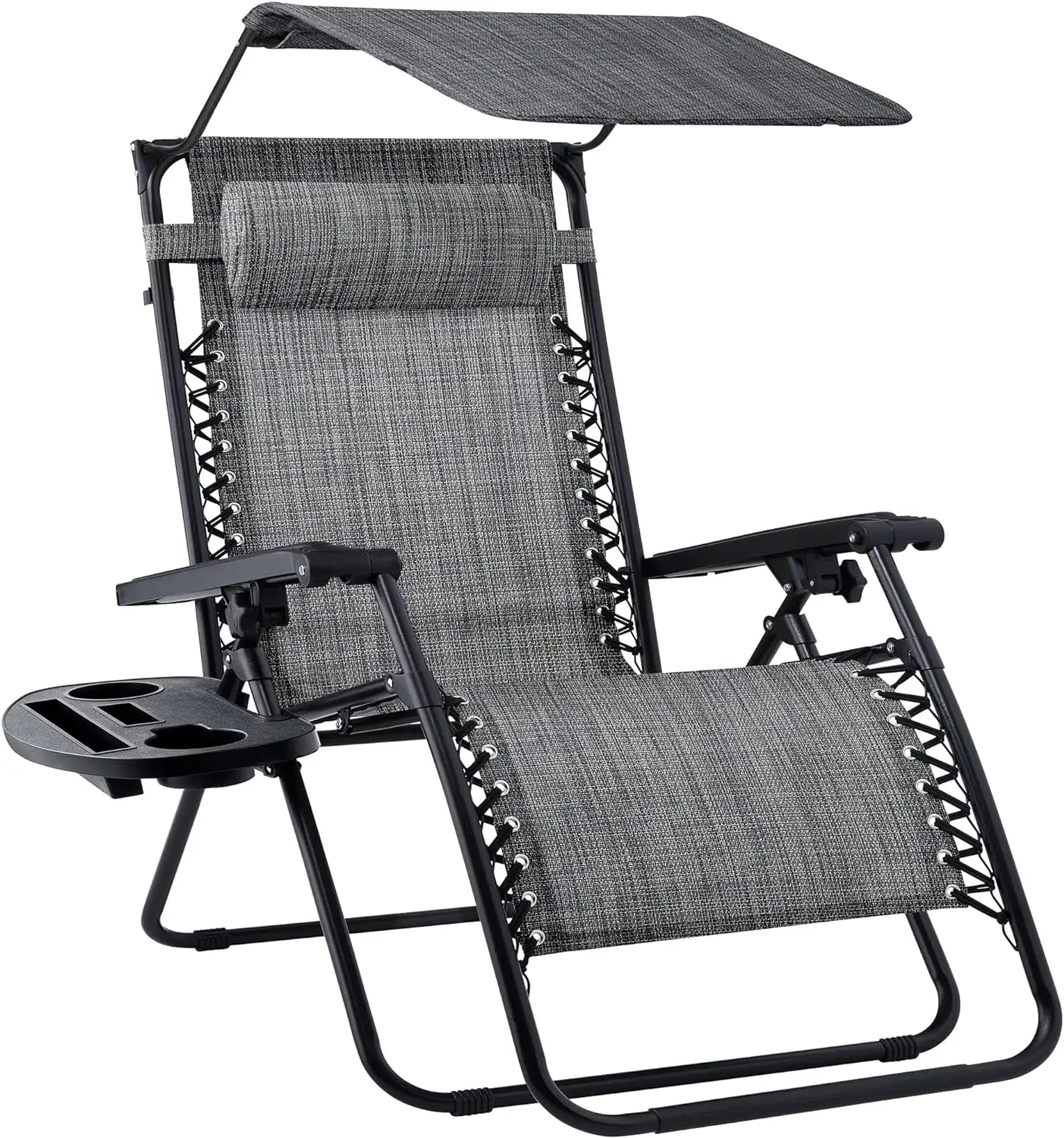 

Folding Zero Gravity Outdoor Recliner Patio Lounge Chair w/Adjustable Canopy Shade, Headrest, Side Accessory Tray, Textilene