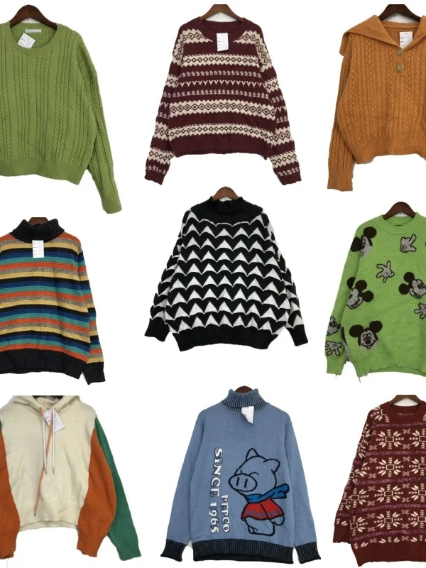 

Vintage Women's Woolen Knitted Sweater Winter Season Embroidery Street Sle Straight Cut Retro Cartoon n T-irt