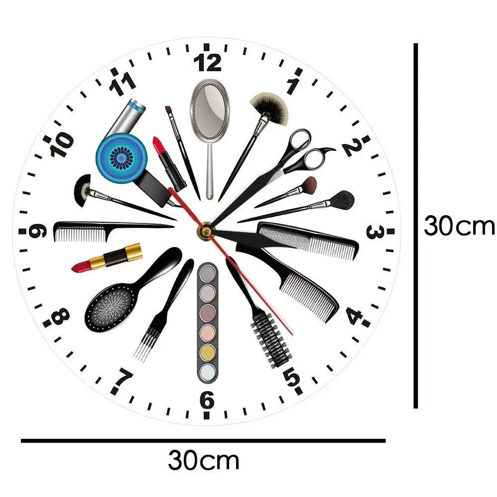 Silent Funny Wall Clock UV Print for Makeup Artists Salon Beauty Studio Barber Shop Decor - Unique Gift for Cosmetologists