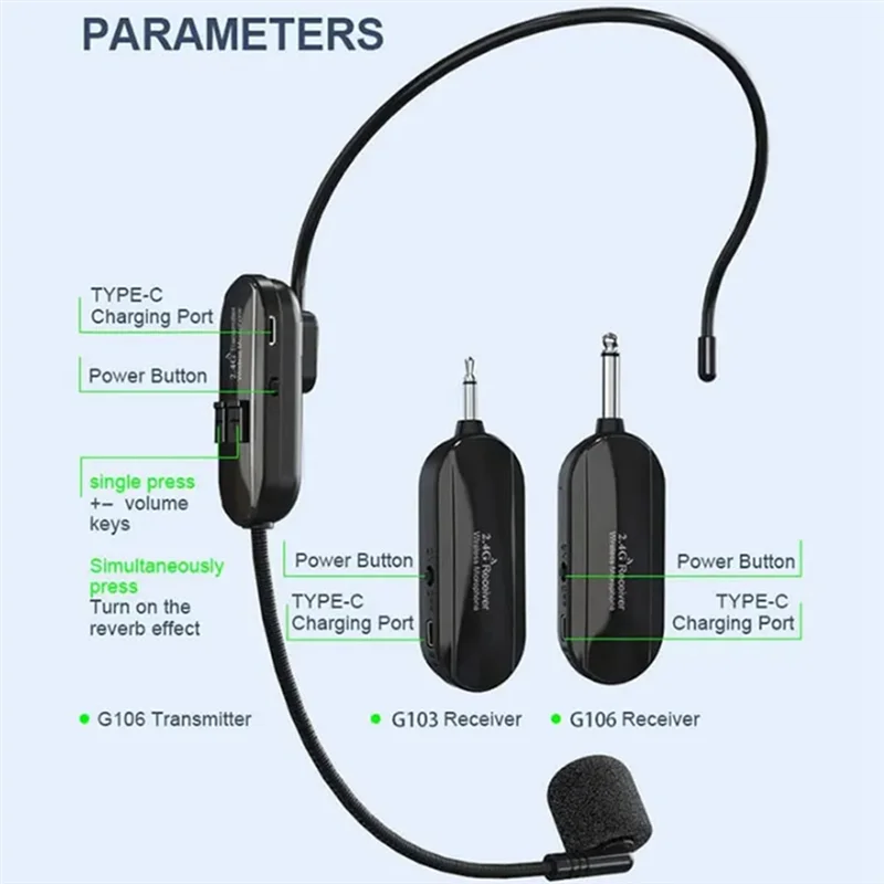 2.4G Wireless Head-Mounted Microphone Little Bee Teacher Amplifier Audio Microphone Condenser Headset-A Durable