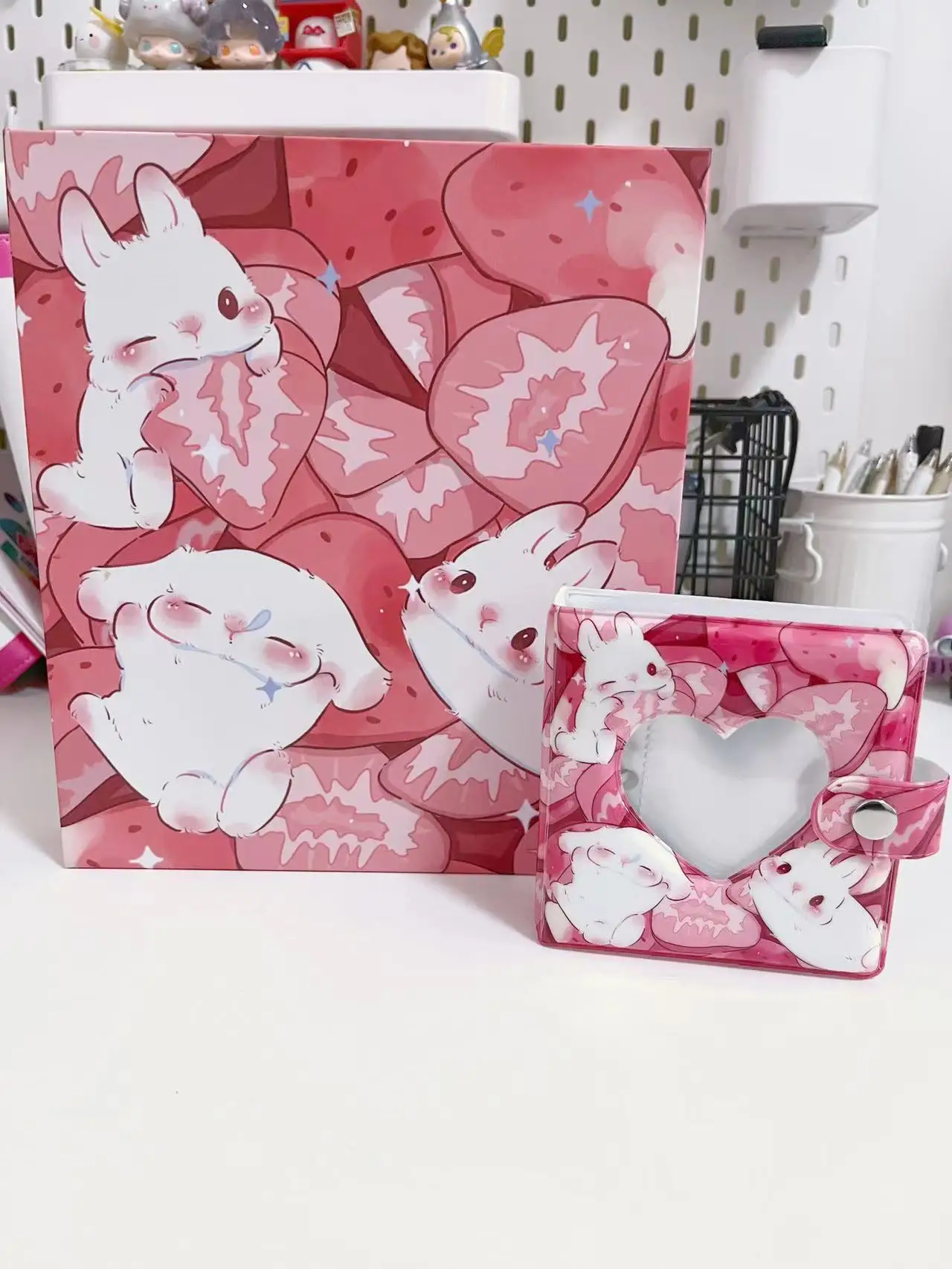 Cute Strawberry Rabbit A5 Binder 4/1Grid Heart Photocard Collect Book 3inch Photo Album Idol Photos Holder Kpop Gift