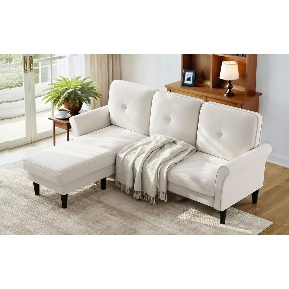 

83 Velvet 3-Seater L-Shaped Couch with Ottoman, Ideal for Living Room, Bedroom, or Office