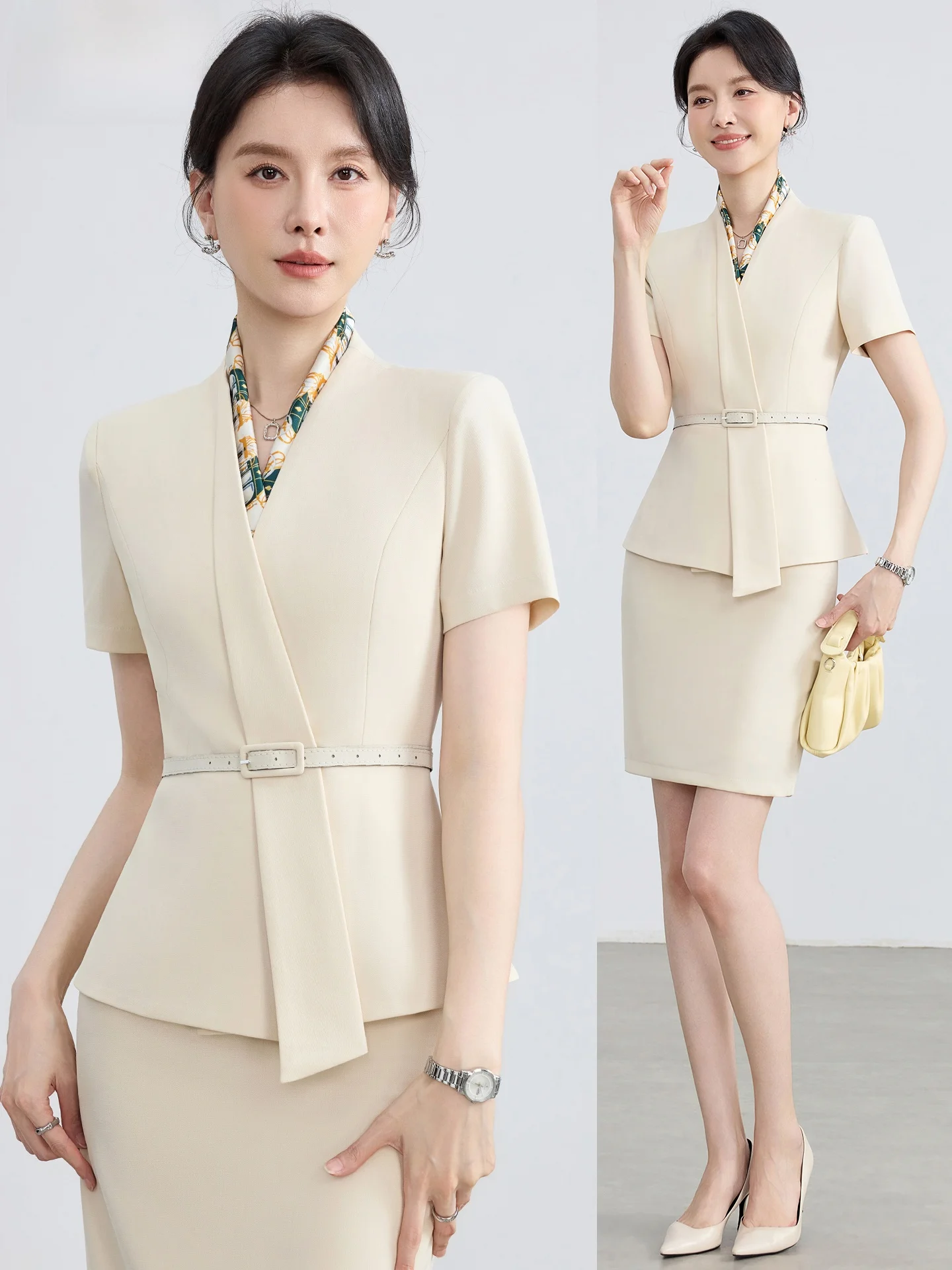 

Summer Thin Formal Ocn Profional Suit Set Women's Blouse Skirt Beau Therapist Work orm High End Beau Salon Fo...