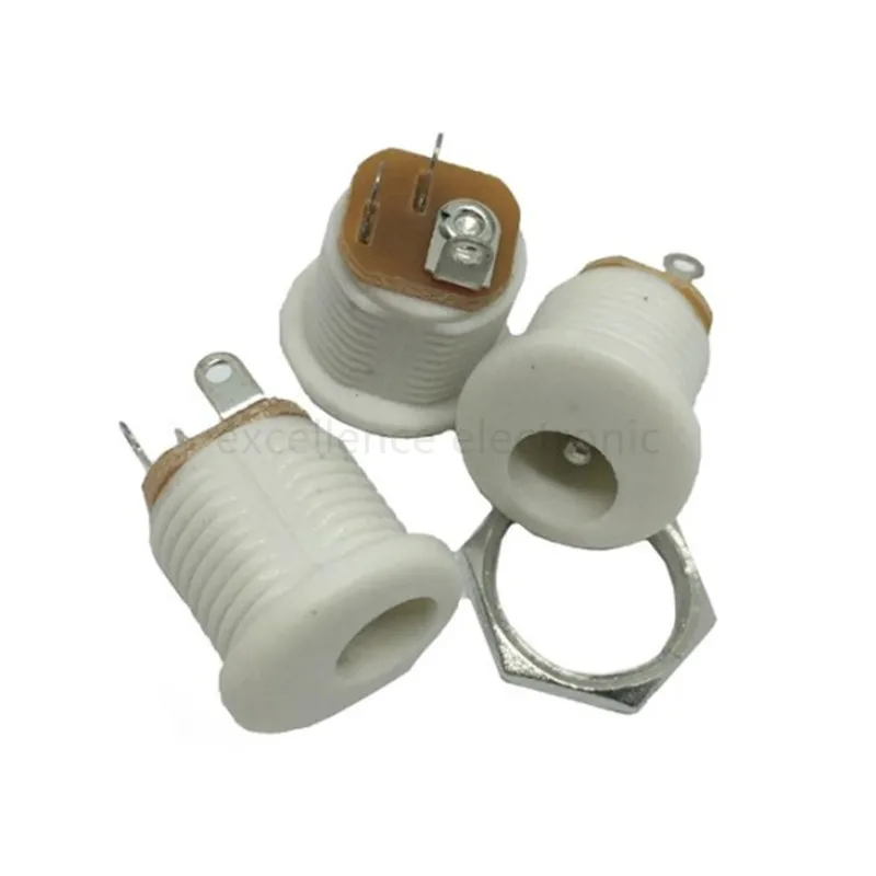 

10PCS DC022 DC-022M White 5.5*2.1MM DC Female Header Socket Thread with Nut Panel Installation