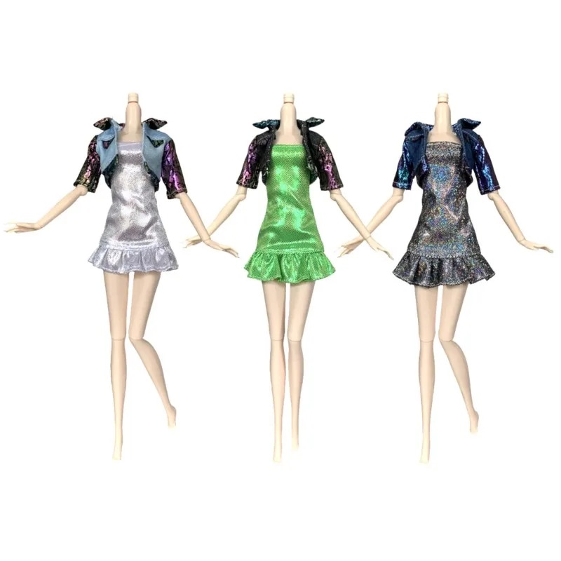 

1/6 Doll Dress Up Clothes Colourful Sparkly Jacket+Trend Spicy Girl Dress Set For 30-32cm Babi Xianxian Supermodel Doll Clothing