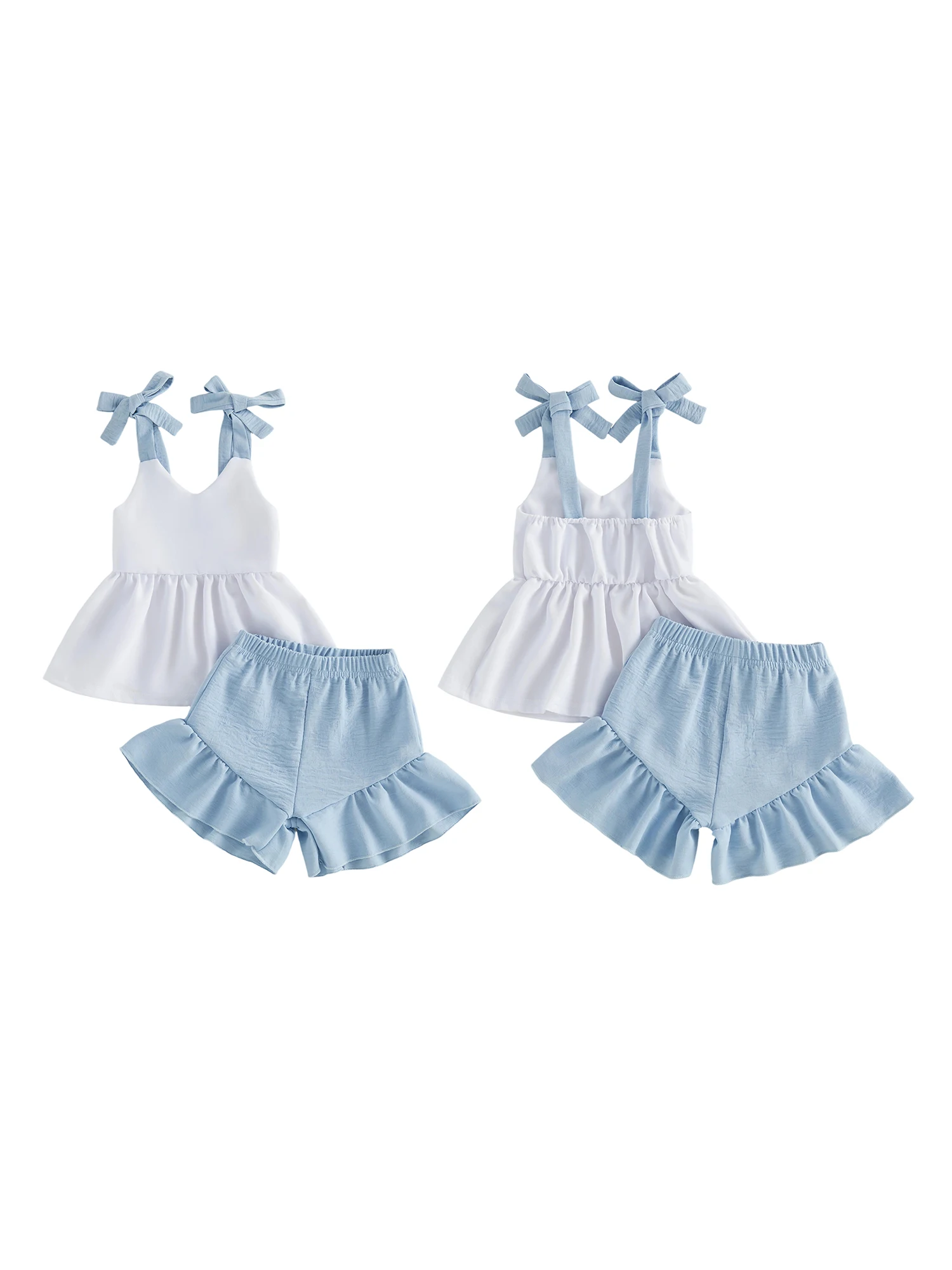 

Women s Casual Sleeveless V Neck Tie Shoulder Peplum Top and Solid Color Shorts Set for Summer Beach Outings