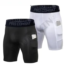 Mens Gym Shorts with Pockets Workout Compression Leggings for Men Polyester Boxer Briefs Running Basketball Athletic Tights